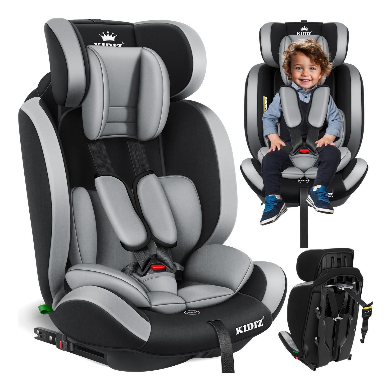 KIDIZ® Autokindersitz Premium Kinderautositz Gruppe 1+2+3, 9-36 kg 5-Punkt-Sicherheitsgurt, Autositz, Kindersitz, Einstellbare Kopfstütze, Mitwachsende Sitzerhöhung 1-12 Jahre, Stabil und Sicher