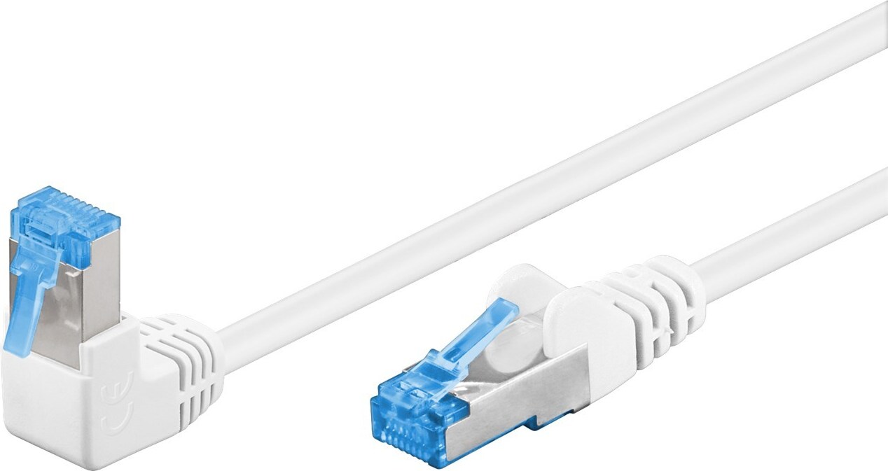 250x Goobay 51563 CAT 6A Patchkabel, 1x mit 90° Winkel, S/FTP (PiMF), weiß, 0,5 m, Kupferleiter (CU), halogenfreies Kabel (LSZH), Fixierung oben
