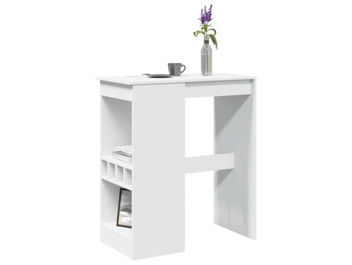 HEFZGDB Bartisch mit Regal Weiß 90x47,5x103,5 cm Holzwerkstoff mit integrierten Weinhaltern und pflegeleichter Oberfläche für Küche Wohnzimmer Essbereich