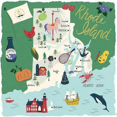 CounterArt "Rhode Island 4-Pack Absorbent Stone Coasters with Protective Cork Backing 4"" Square Made in The USA Artistic Easily Wipes Clean"