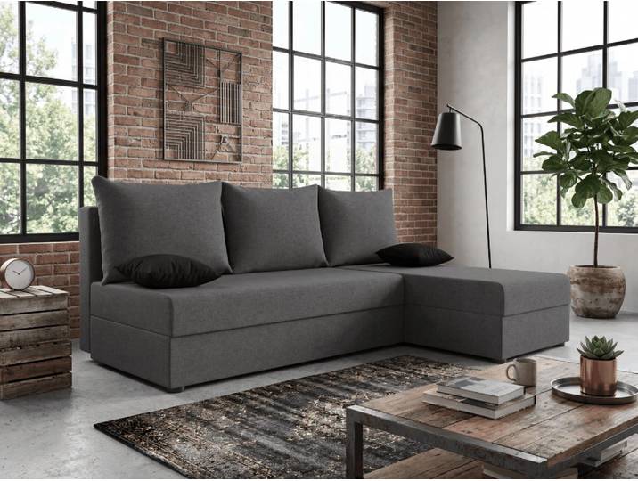 Ausziehbares Ecksofa VALERIO SLIM 200x140 cm, dunkelgrau, beidseitig montierbar + 2 Kissen GRATIS