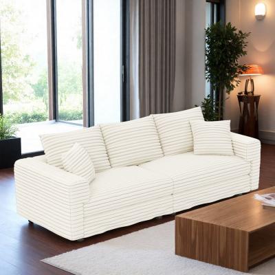 "82.7"" Plush Corduroy 3-Seater Cloud Sofa with Deep Seat, Soft Pillows, and Convertible Lounge Design"