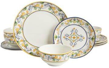 Sur La Table Kitchen Essenitals Sur La Table Plates and Bowls Set, 12 Piece Dinnerware Set for 4, Bone China Ceramic, Mediterranean, Dishwasher & Microwave Safe