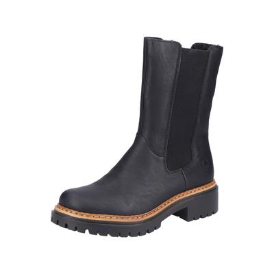 Chelseaboots RIEKER, Damen, Gr. 36, schwarz, Lederimitat, Schuhe Chelseaboots, Stiefelette, Boots mit breitem Stretch an der Seite, Topseller