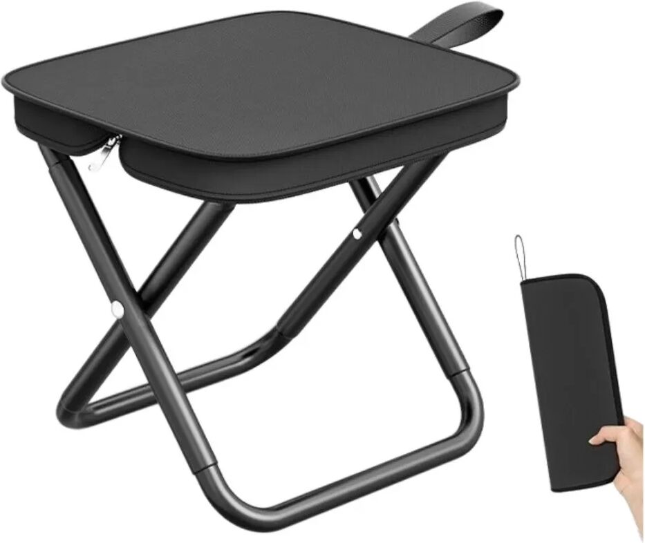 INF Tabouret de camping pliant portable - Alliage d'aluminium et siège polyester, chaise de voyage légère pour camping, pêche Le noir