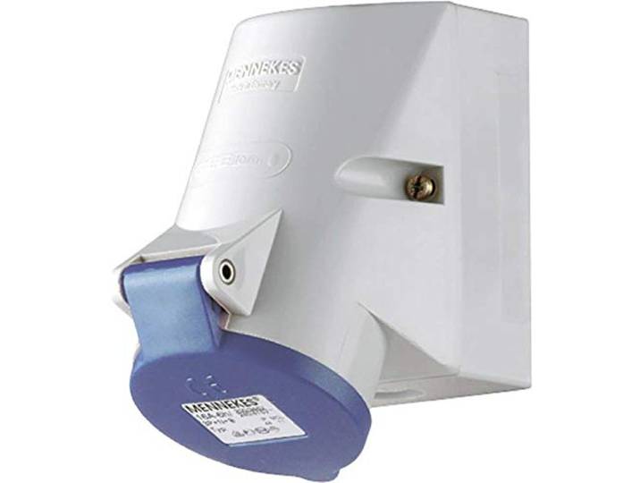 mennekes 1720 interne de fixation prise murale avec double Contact\, protection IP 44\, 6 heures Terre Position\, 3 pôles\, courant 16 A\, 230 V\, bleu