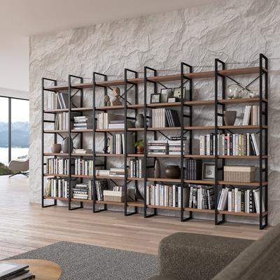 Davee Furniture "Davee 142"" Wide 6-Tier Open Etagere Bookcase and Room Divider in JD Walnut - 142'' x 85'' x 12.6''"