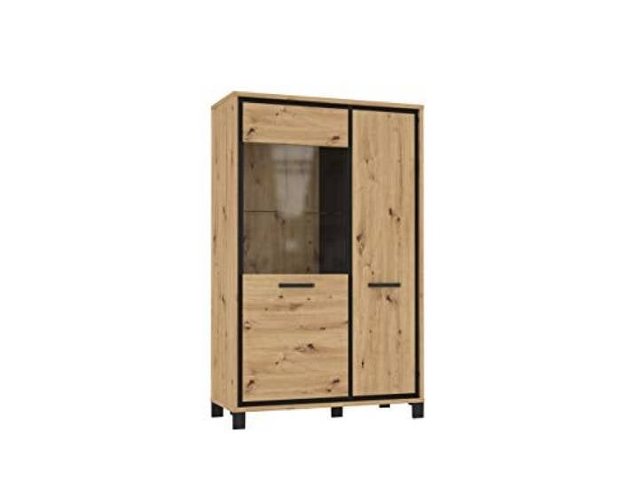 Furniture24 Vitrine Trondheim TDHV622L Standvitrine, Vitrineschrank mit 1 Glasstür und 1 Holztür (Ohne Beleuchtung)