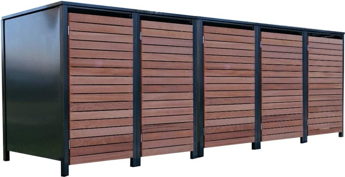 5 Premium Tailor-Mülltonnenboxen für 120 Liter Tonnen Anthrazit / Front-Edelholz