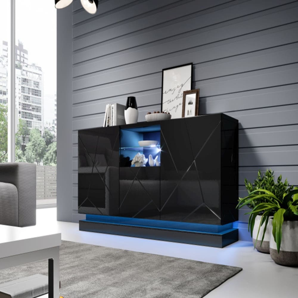 MSO Buffet noir design 150cm avec éclairage intégré Noir 41x75x150cm