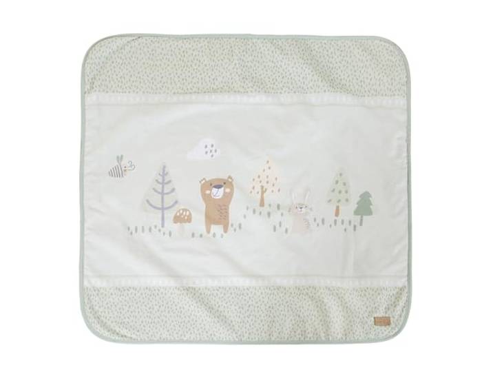 roba Babydecke Woodland Buddies 80 x 80 cm- Kuscheldecke 2-seitig - Baumwolle & Fleece ultra-weich - Bär, Hase & Biene Motiv - Pastellgrün & Silbergrau