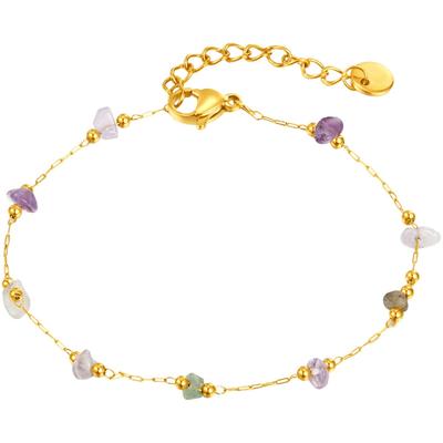 Armband FIRETTI "Schmuck Geschenk Edelstahl Armschmuck Armkette Edelstein", bunt (gelbgoldfarben, flieder, kristallweiß, lavendel, grün, flieder, kristallweiß, lavendel, grün), Armbänder, Damen, 20cm, Edelstahl, Armband, mit Naturstein