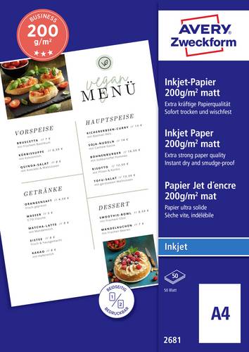 Avery-Zweckform 2681 2681 Tintenstrahl Druckerpapier DIN A4 200 g/m² 50 Blatt Beide Seiten bedruckbar