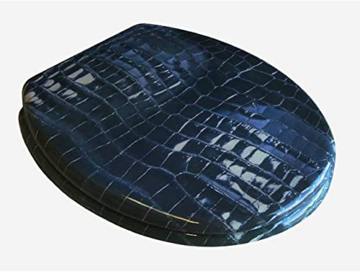 WC Sitz Klobrille Motiv Leder schwarz, messingverchromte Scharniere