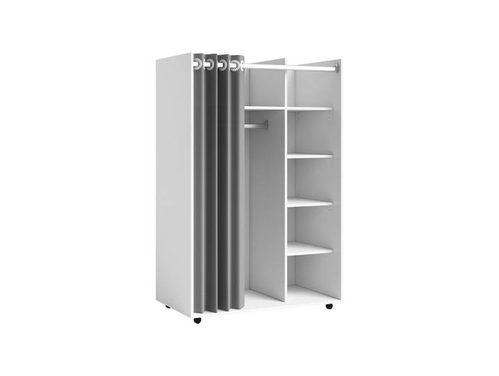 Schlafkontor Jenke Kleiderschrank, weiß, mit Vorhang, Kleiderstange, 4 Ablagefächer, modern, flexibel