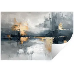 WANDTATTOO Kunst - Grau - Gold - Abstrakt Deko Wohnzimmer 60x40 cm