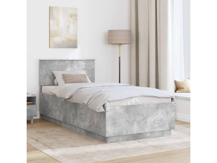 KTHLBRH Bettgestell, Zementgrau, 70 x 190 cm Technisches Holz, verstellbares Kopfteil, modernes Design, einfache Wartung