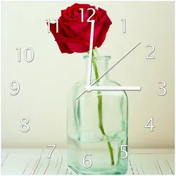 Wallario Uhr 30 x 30 cm, schwarze Zeiger Rote Rose in Glasvase