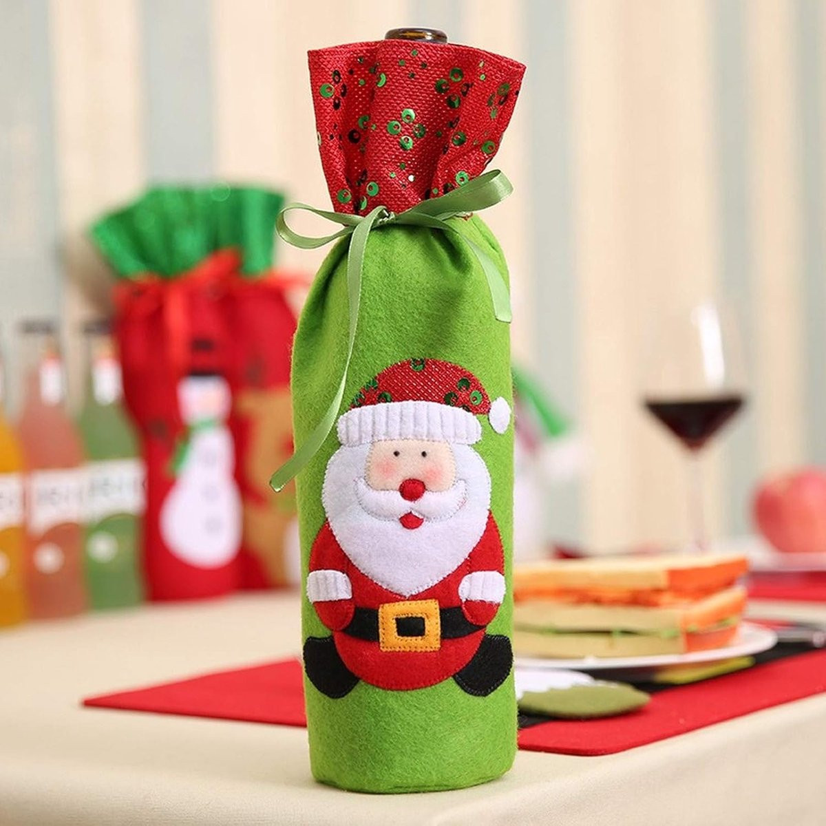 Multicolor Kerst Wijnfles Hoes Decoratie van 32 cm