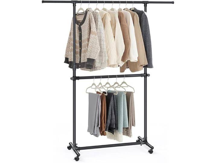 Portant à Vêtements Double Barre Porte-manteau Porte-vêtements Hauteur Réglable de 2 barres verticalement alignées Noir