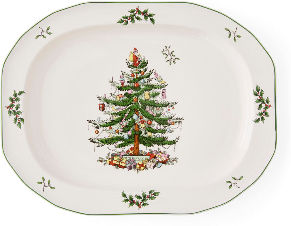 Spode, Christmas Tree - Scultpted Oval Platter Cream;Green
