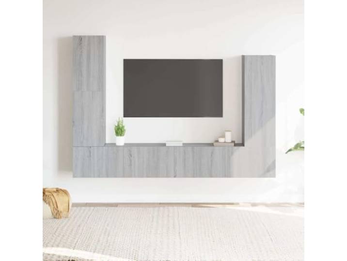 HEFZGDB 4-TLG. TV-Schrank-Set Grau Sonoma Holzwerkstoff mit Wandmontage und reichlich Stauraum für Wohnzimmer Möbel