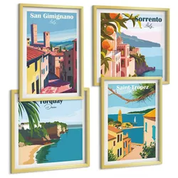 BILDER SET 4er Set - 50x50 cm & 40x60 cm Goldrahmen - Italienische Küstenstädte