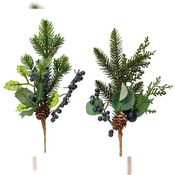 Christmas Decorations 1 Künstlicher Zweig 24cm mit blauen Beeren Kunstzweige Deko Zweige Weihnachten Weihnachtszweige Tannenzweige Grün Braun