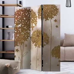 Paravent mit Blumen Motiv Goldfarben Landhausstil
