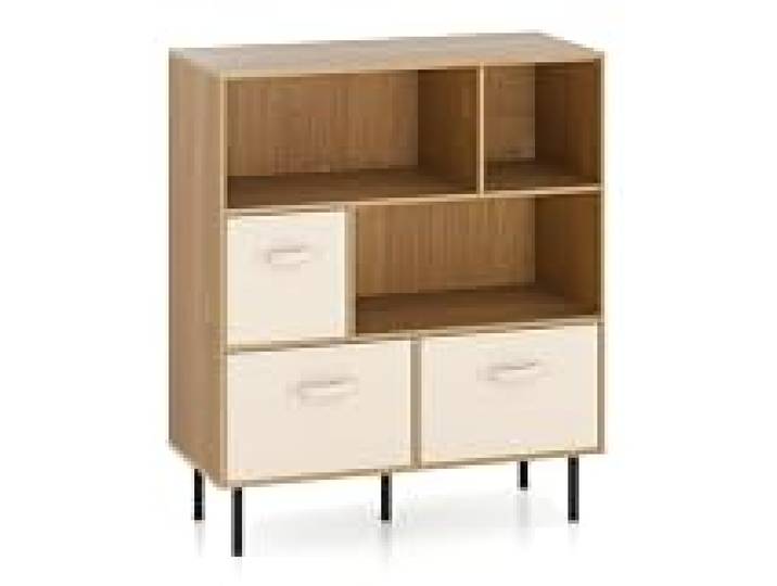 Helloshop26 Bibliothèque 6 Cubes étagère 90 x 40 x 105 cm avec 3 tiroirs Amovibles Moderne en Bois d’ingénierie Naturel 20_0018570