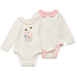 Tchibo - 2 Baby-Langarmbodies mit Kragen - Baby - Gr. 86/92 - hellrosa/print