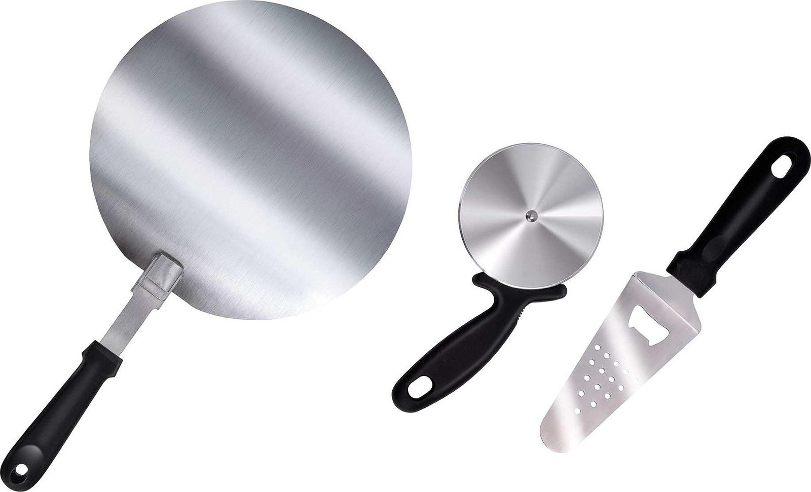 Alpina Design Set van 3 pizzaccessoires met pizzaschep, pizzames en serveerschep met flesopener