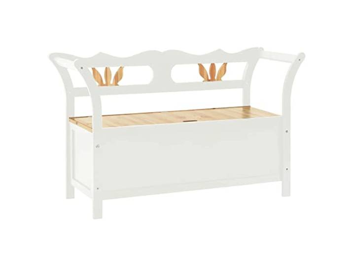 KGHFDVB Sitzbank Weiß 107 x 45 x 75,5 cm Massivholz Tanne Holzwerkstoff Massives Tannenholz, Holzwerkstoff mit glatter Oberfläche, Rückenlehne und zwei Armlehnen, Stauraum für Kleidung und Schuhe