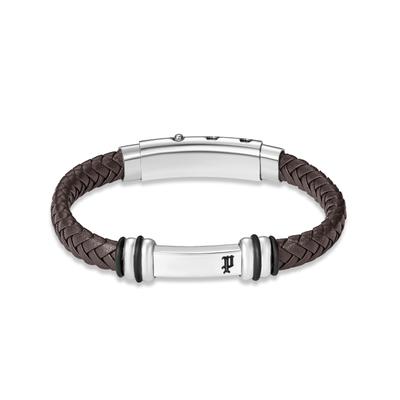 Armband POLICE "Highbridge", braun (braun, edelstahlfarben, schwarz), Armbänder, Herren, 22,5cm, Edelstahl Kautschuk Leder, Edelstahl, Kautschuk, Leder, Armband