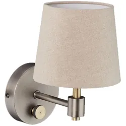 Relaxdays Wandlampe Vintage, dimmbar, Wandstrahler mit Schalter, Stoffschirm, E14, HxBxT: 23 x 15 x 21 cm, beige/silber