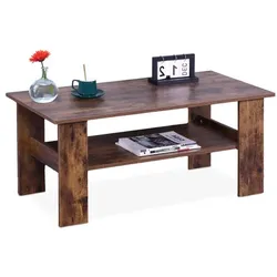 Relaxdays Couchtisch mit unterer Ablage Braun