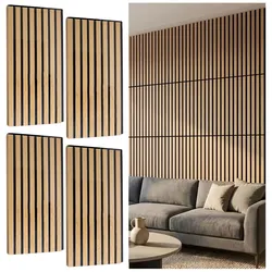 Home&Styling, Wandpaneele, 4er-Set Wandpaneele 60x30 cm in edler Holzoptik – Akustik-Wandverkleidung aus MDF & PET – Nachhaltig (0.72 m2, 60 x 30 cm)