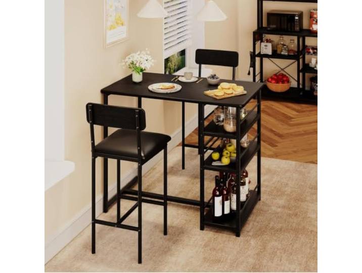 IDEALHOUSE Bartisch Set 3-Teilig, Esstisch mit 2 Gepolsterten Stühlen Essgruppe für 2 Personen,Küchentisch klein, Barstühle, für Esszimmer, Küche, Wohnzimmer