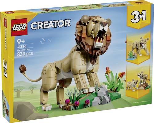 31386 LEGO CREATOR 3-in-1-Set Wilde Tiere: Löwe, Löwin oder 2 Löwenjunge zum Bauen, Spielen und Ausstellen