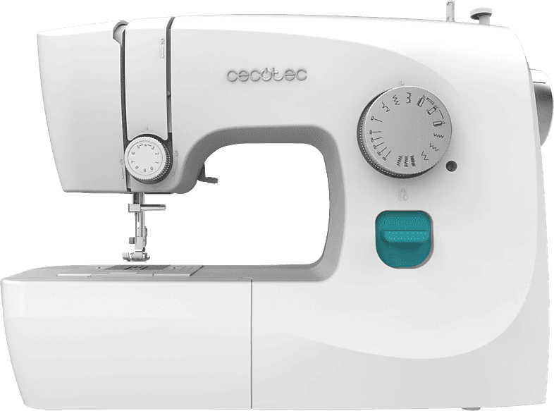 Máquina de coser - Cecotec BelleCouture 1500, 15 puntadas, Luz LED, 6 grifas arrastre, Kit Accesorios, Brazo libre, Ojalador regulable, White