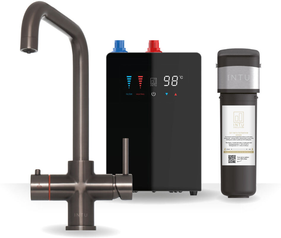 INTU 4-1 Instant Boiling Filtered Water Tap - Square Neck Gunmetal 21cm
