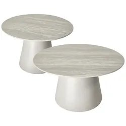 Couchtisch Oganto 2er-Set - Ø60/80 cm in Travertin-Dekor, Hellgrau