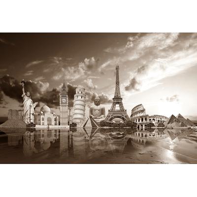 Fototapete PAPERMOON "Sehenswürdigkeiten Sepia", bunt, B:3,5m L:2,6m, Vlies, Tapeten