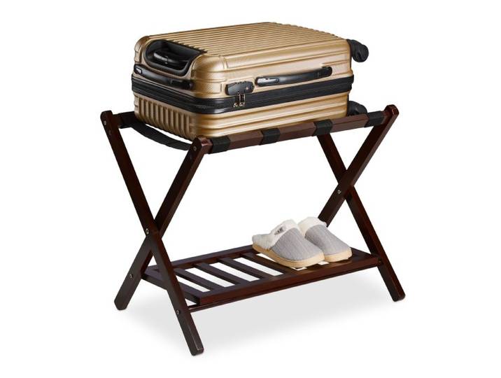 Relaxdays Porte-valise pliant avec 2 étagères