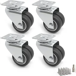 PRIOstahl Doppelrollen 50mm Graue Rollen 4 x Lenkrollen inklusive Befestigungsmaterial