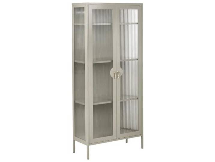Beliani Vitrine mit Glastüren Hellbeige Stahl 2 Türen Highboard Riffelglas Metall, Beige, 4 Einlegeböden, Glamourös, Pulverbeschichtet, 80 x 35 x 180 cm