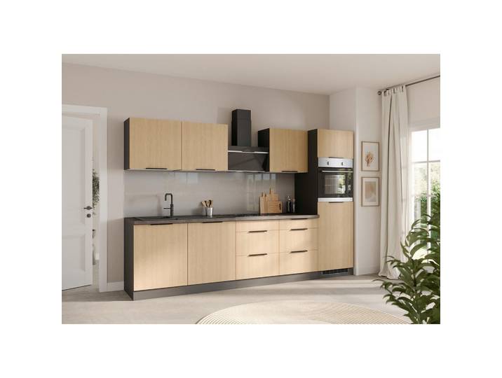 Held Küchenleerblock, Graphitfarben, Eichefarben, Holzwerkstoff, 4 Schublade(n) Schubladen, seitenverkehrt montierbar, nur wie online abgebildet bestellbar, 300 cm, Made in Germany, links aufbaubar, rechts aufbaubar, höhenverstellbare Füsse, Küchen, Küchenblöcke, Küchenzeilen, Küchenzeilen ohne Geräte