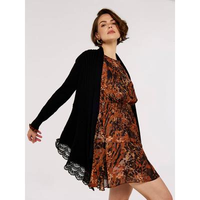 Cardigan APRICOT "Wasserfall Cardigan", Damen, Gr. XXL (44), schwarz, Modisch, Strickjacken, mit Crochetbesatz