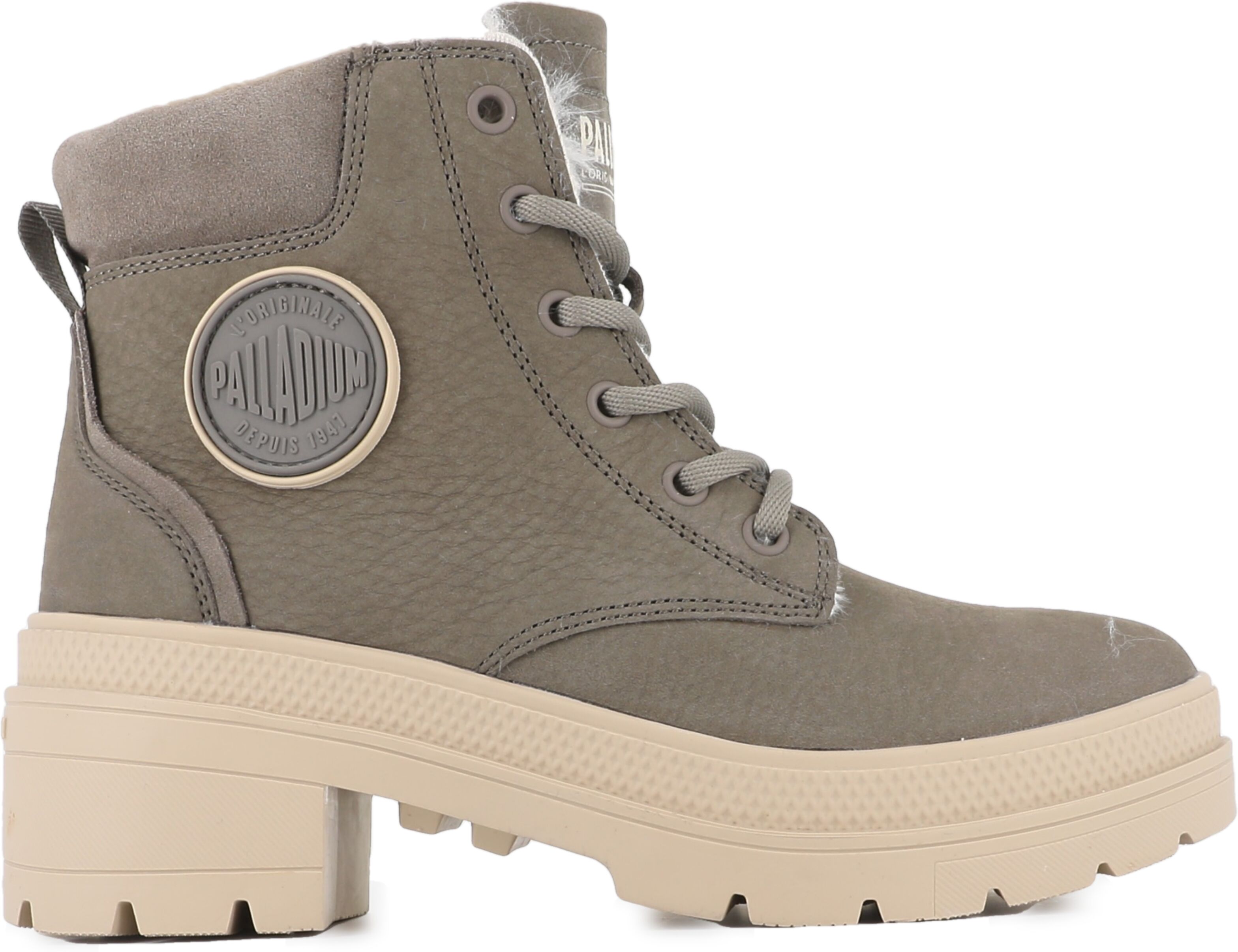 Winterboots PALLADIUM "PALLARISE NBK WL", Damen, Gr. 43, beige (rocks), Leder, Schuhe Winterboots, Winterschuhe, Schnürboots, Winterstiefel, wasserabweisend & gefüttert rocks 43