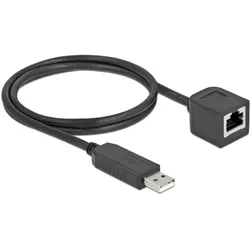 Delock Serielles Anschlusskabel mit FTDI Chipsatz, USB 2.0 Typ-A Stecker zu RS-232 RJ45 Buchse 1 m schwarz (1 m), Videokabel, Schwarz